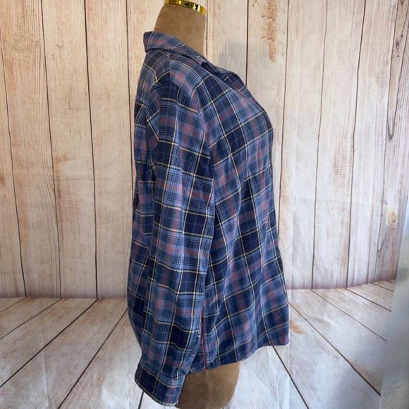 Eddie Bauer Women's Forest Flannel - Boyfriend Fit, Cotton, Blue & Pink, Sz L - Picture 3 of 8